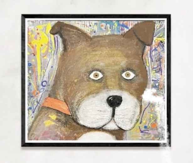 Surprised pup in abstract world